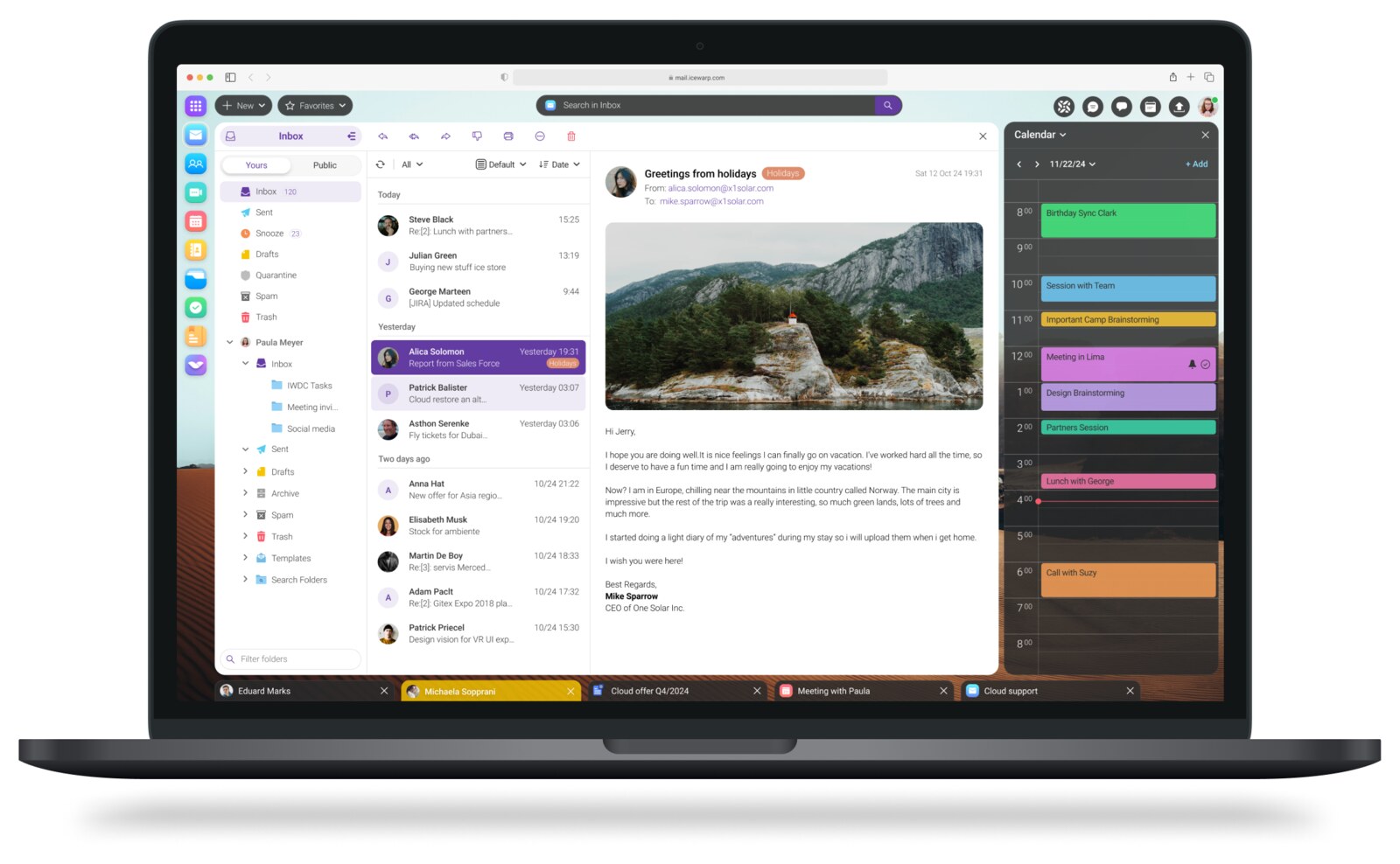 IceWarp Oberfläche mit E-Mail und Kalender
