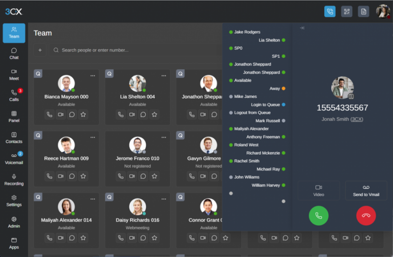 Der neu gestaltete 3CX Webclient mit überarbeiteter Team-Ansicht